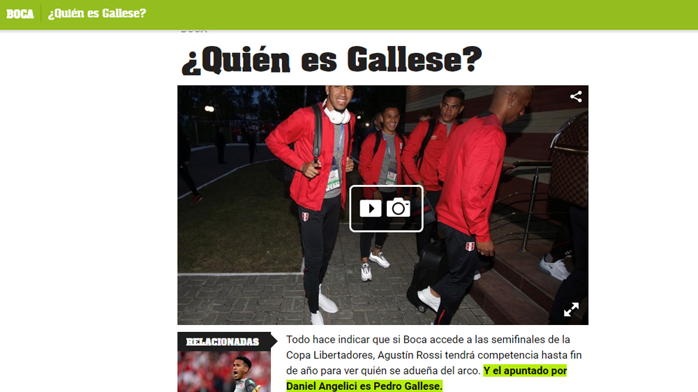 Olé se refiere a Pedro Gallese