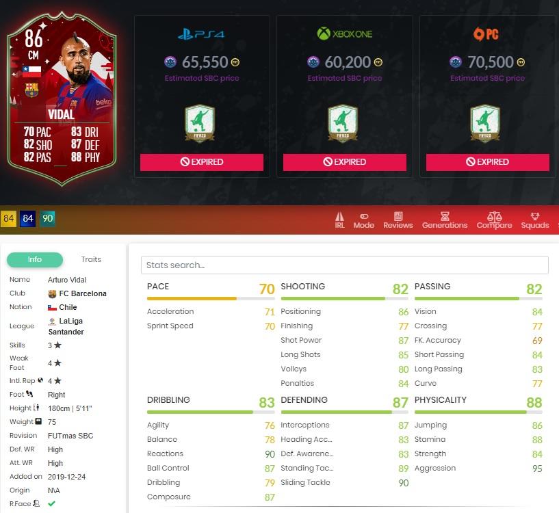 FIFA20 SBC Flashback Arturo Vidal Barcelona FIFA20 