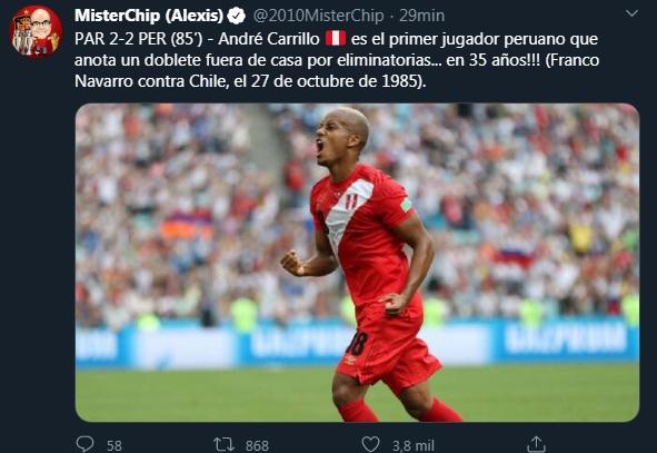 Peru vs Paraguay Andre Carrillo es el primer jugador peruano que anota un doblete fuera de casa