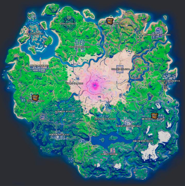 Fortnite, temporada 5, season 5, s5, saquea cofres, Acantilados Arenosos, Setos Sagrados, Metrópoli Mercantil, ciudad comercio, battle royale, latinoamerica, colombia, peru, mexico, argentina, ecuador, chile