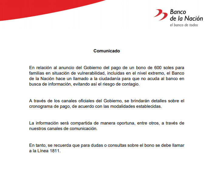 Nuevo bono por cuarentena en Perú