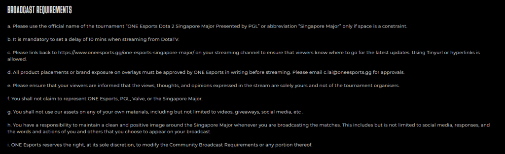 Singapore Major Reglas Transmisión