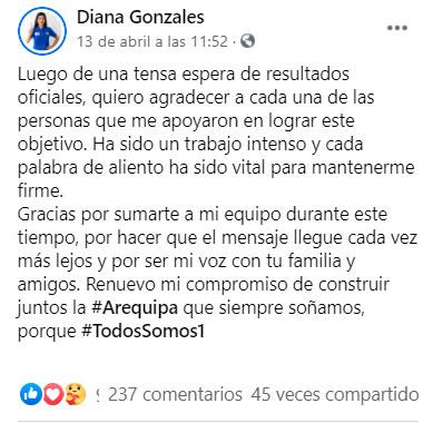 Diana Gonzales es la única ex deportista en tener un curul al congreso