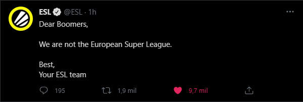 ESL Twitter European Super League