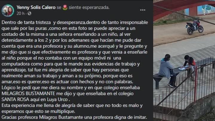 Amazonas: Profesora dicta clases en un parque a su alumno