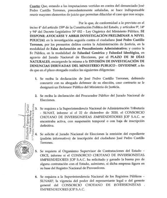 Comunicado Pedro Castillo