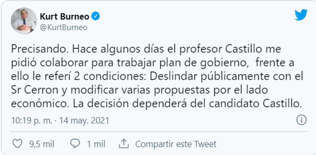 Pedro Castillo señaló que Hernando Cevallos, Juan Pari, Kurt Burneo y Avelino Guillén conformaría su equipo técnico Pedro Castillo señaló que Hernando Cevallos, Juan Pari, Kurt Burneo y Avelino Guillén conformaría su equipo técnico