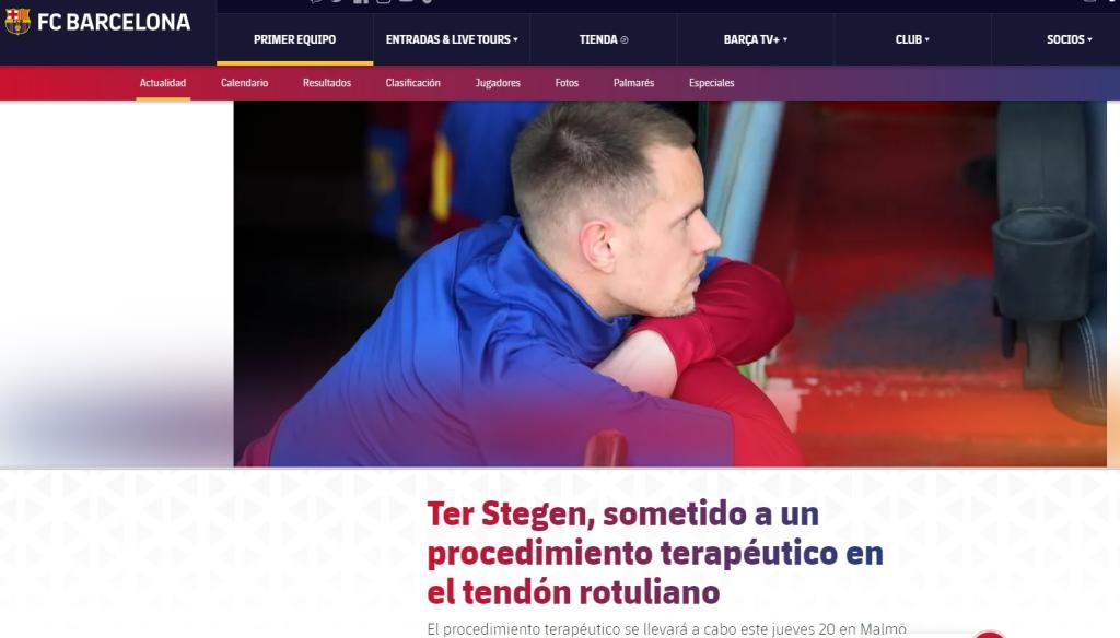 Barcelona anunció que Ter Stegen será operado esta semana.   